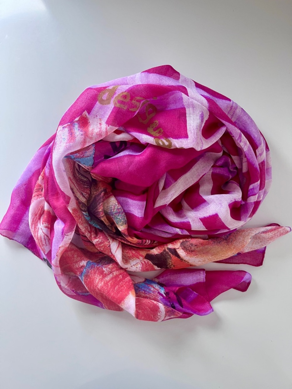 Desigual Oversized Scarf Wrap Floral Stripe Boho Shawl 42 x 76